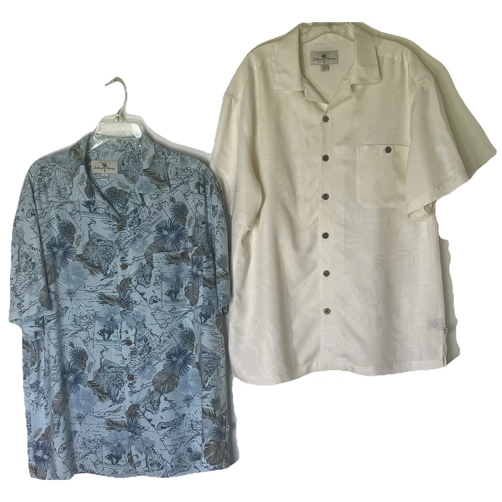 Island Shores Men's L Button Up Shirts Lot 2 Short Sleeve Rayon Hawaiian Casual